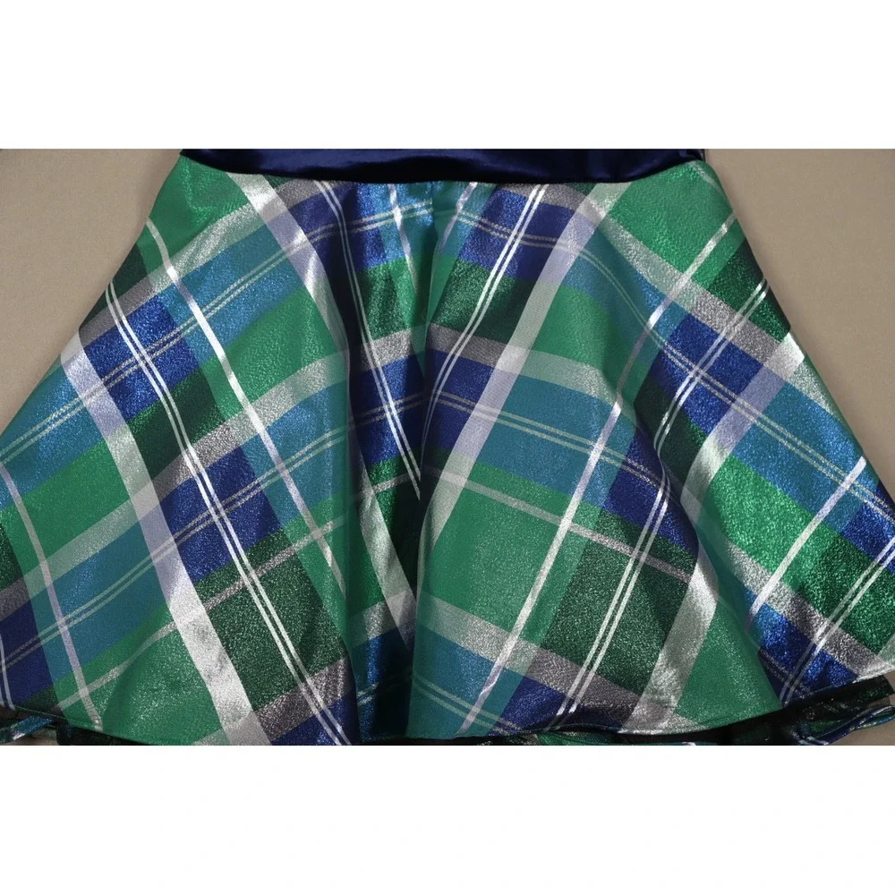 Bonnie Jean Big Girls Long Sleeve Velvet Bodice with Plaid Skirt Dress‎ - Navy